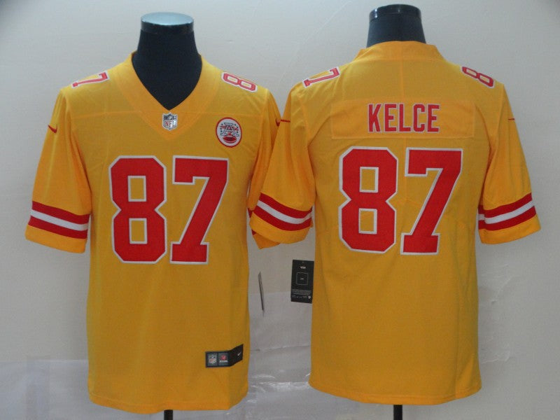 Men's Kansas City Chiefs Travis Kelce #87 Yellow Inverted Legend Jerseys