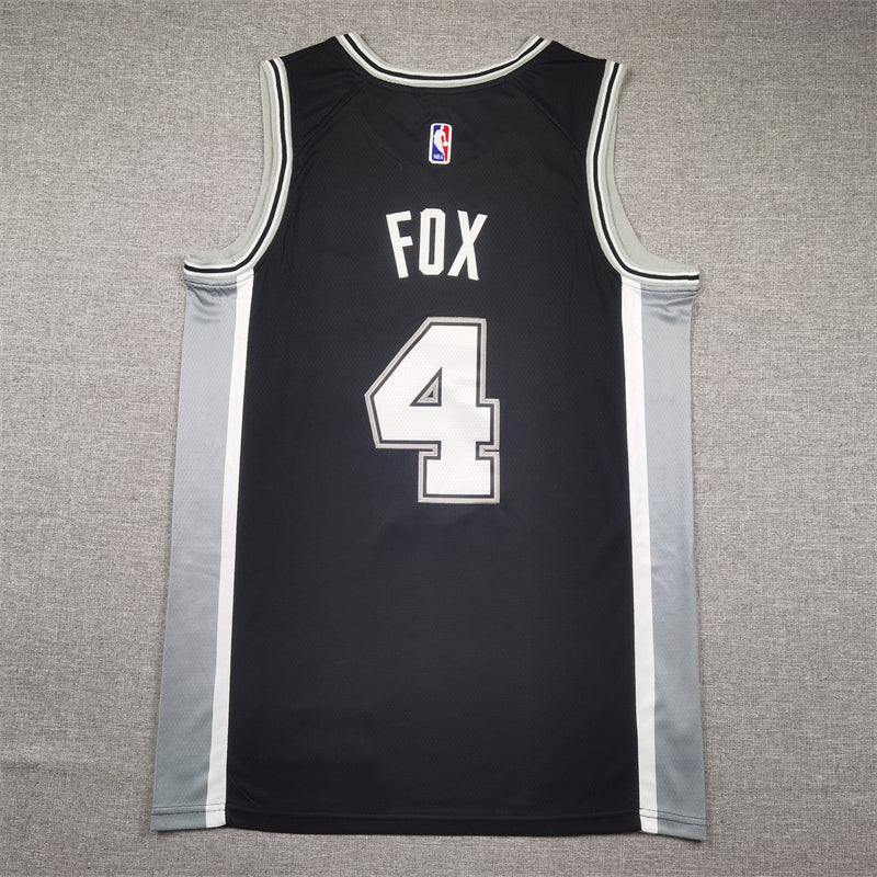 Men's San Antonio Spurs De'Aaron Fox #4 Black Swingman Jerseys - Icon Edition