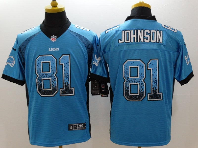 Men's Detroit Lions Calvin Johnson #81 Blue Game Jerseys