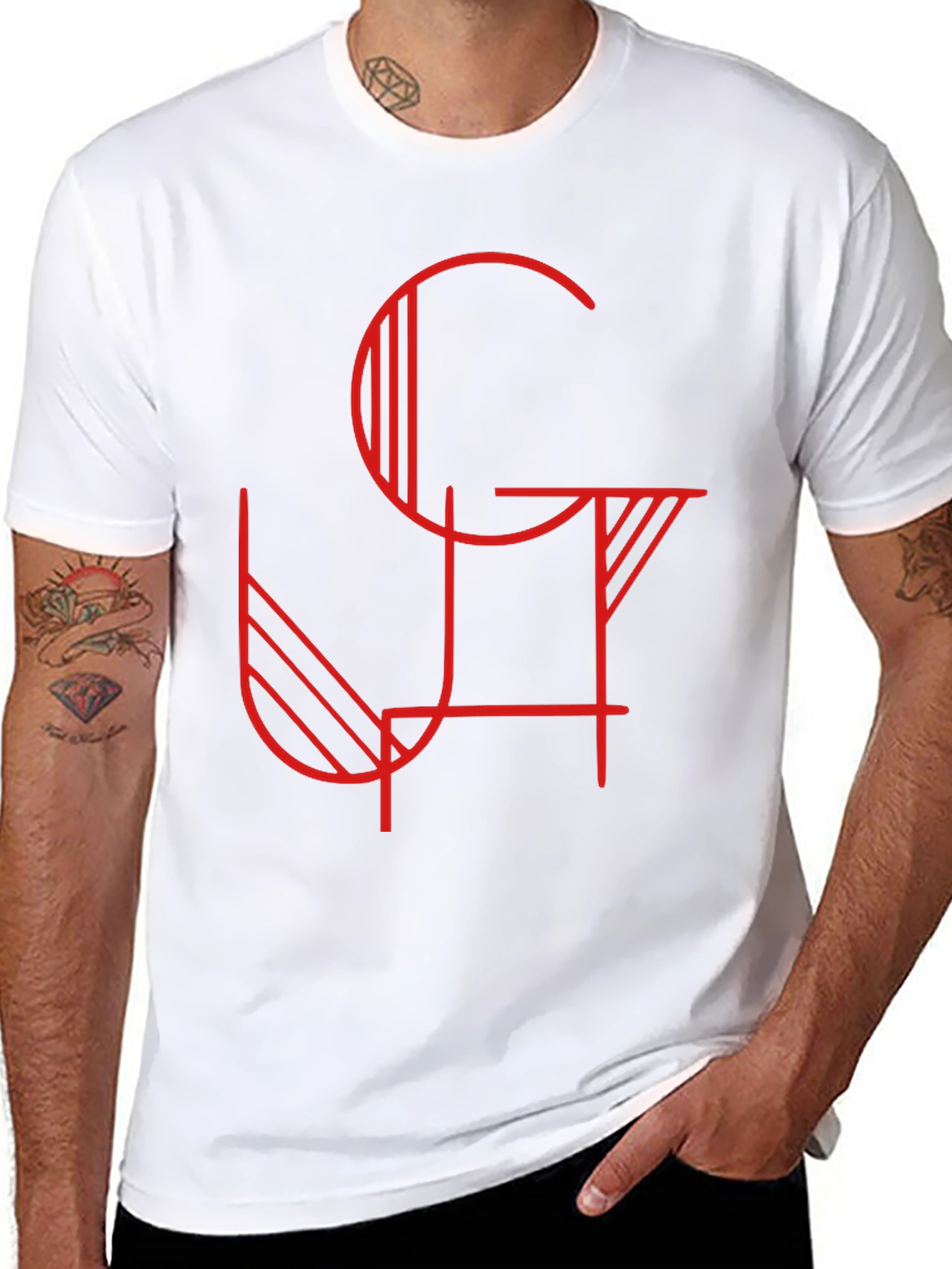 Abstract Graphic Tee - Modern Red Design on Black
