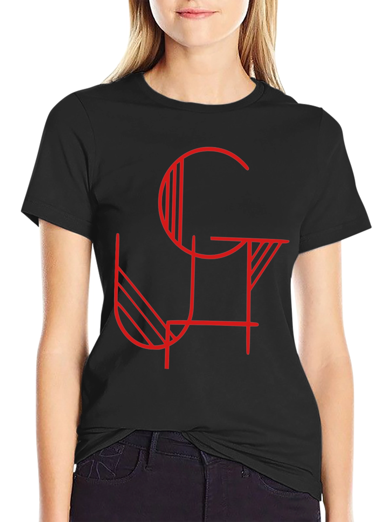 Abstract Graphic Tee - Modern Red Design on Black
