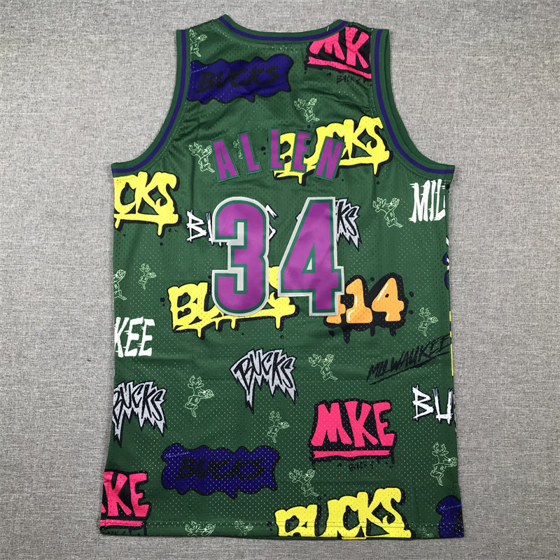 Men's Milwaukee Bucks Ray Allen #34 Green Swingman Player Jerseys - Graffiti Edition