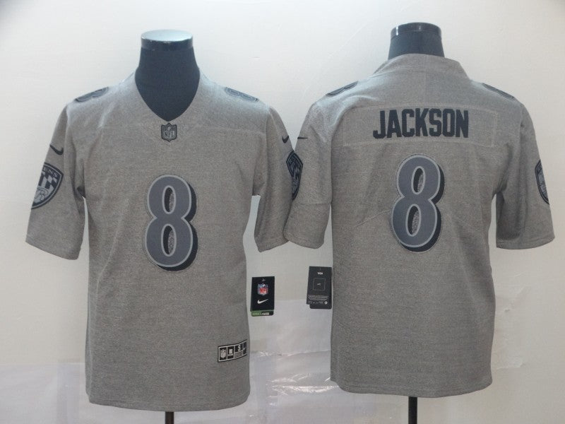 Men's Baltimore Ravens Lamar Jackson #8 Gray Game Jerseys