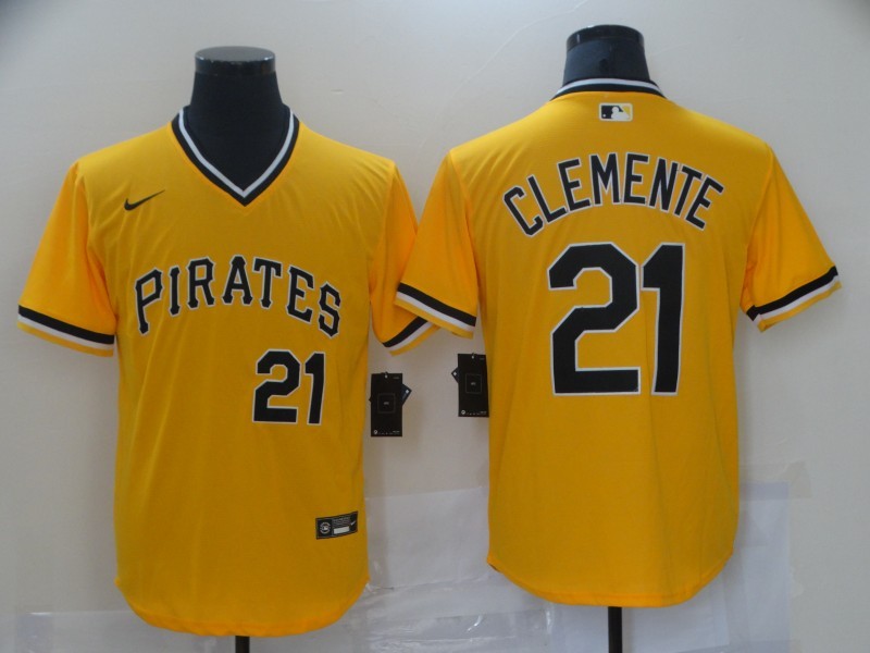 Men's Pittsburgh Pirates Roberto Clemente #21 Yellow Replica Baseball Jerseys