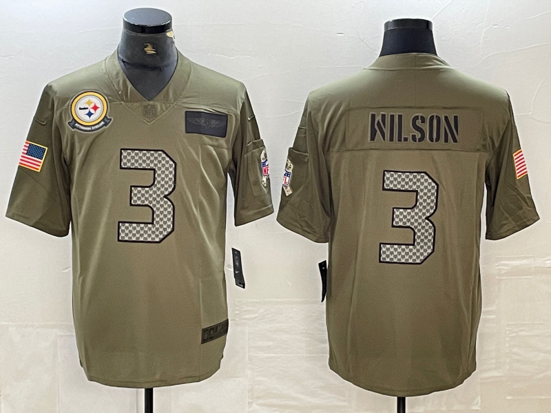 Men's Pittsburgh Steelers Russell Wilson #3 Olive Game Jerseys