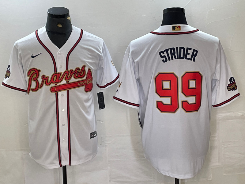 Men's Atlanta Braves Spencer Strider #99 White Replica Game Jerseys