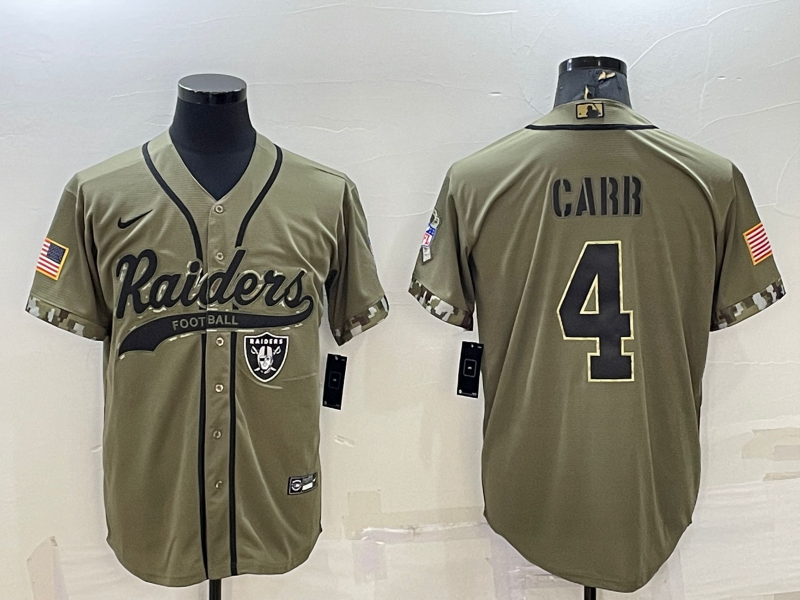 Men's Las Vegas Raiders Derek Carr #4 Olive 2022 Salute To Service Limited Jerseys Joint Edition