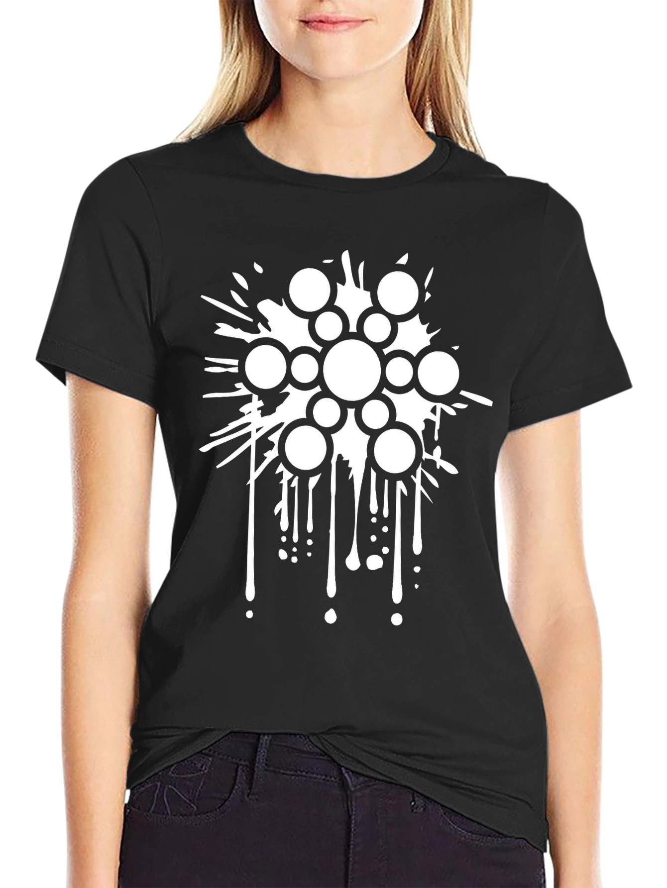 Abstract Circle Splash Graphic Black T-Shirt