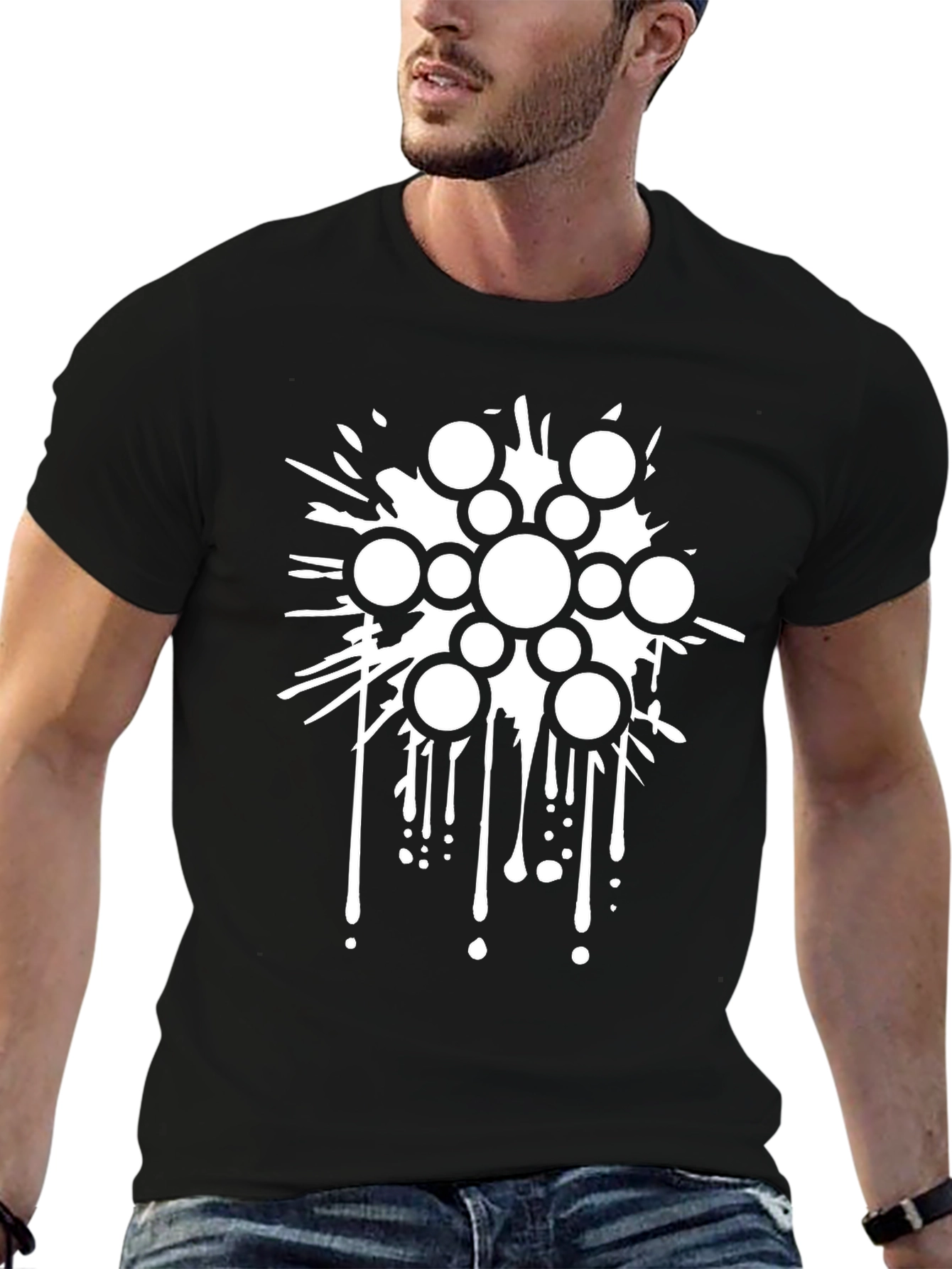 Abstract Circle Splash Graphic Black T-Shirt