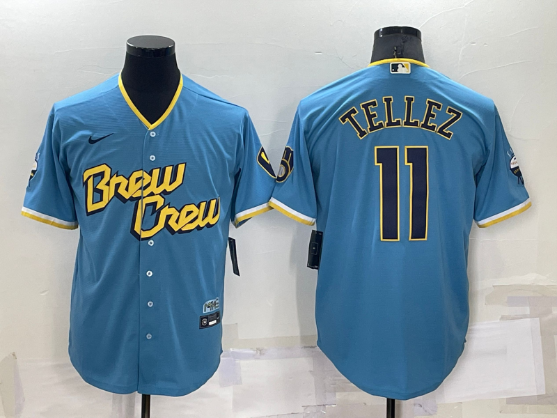 Men's Milwaukee Brewers Rowdy Tellez #11 Blue Stitched Jerseys