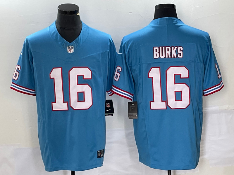 Men's Tennessee Titans Treylon Burks #16 Light Blue Oilers Throwback Alternate Game Player Jerseys