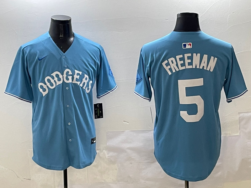 Men's Los Angeles Dodgers Freddie Freeman #5 Light Blue Limited Player Jerseys