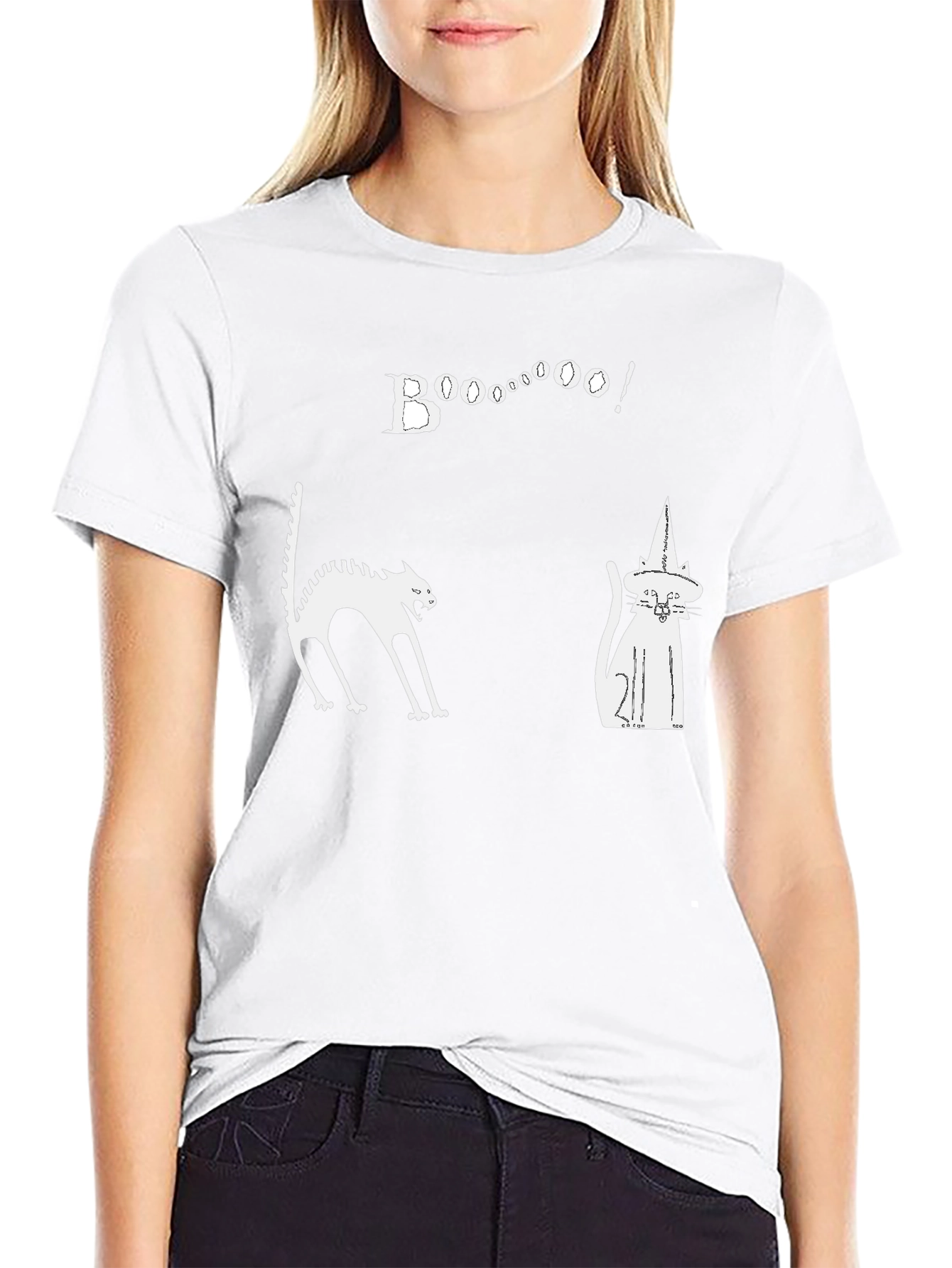 Halloween Cats Boo Graphic Black T-Shirt