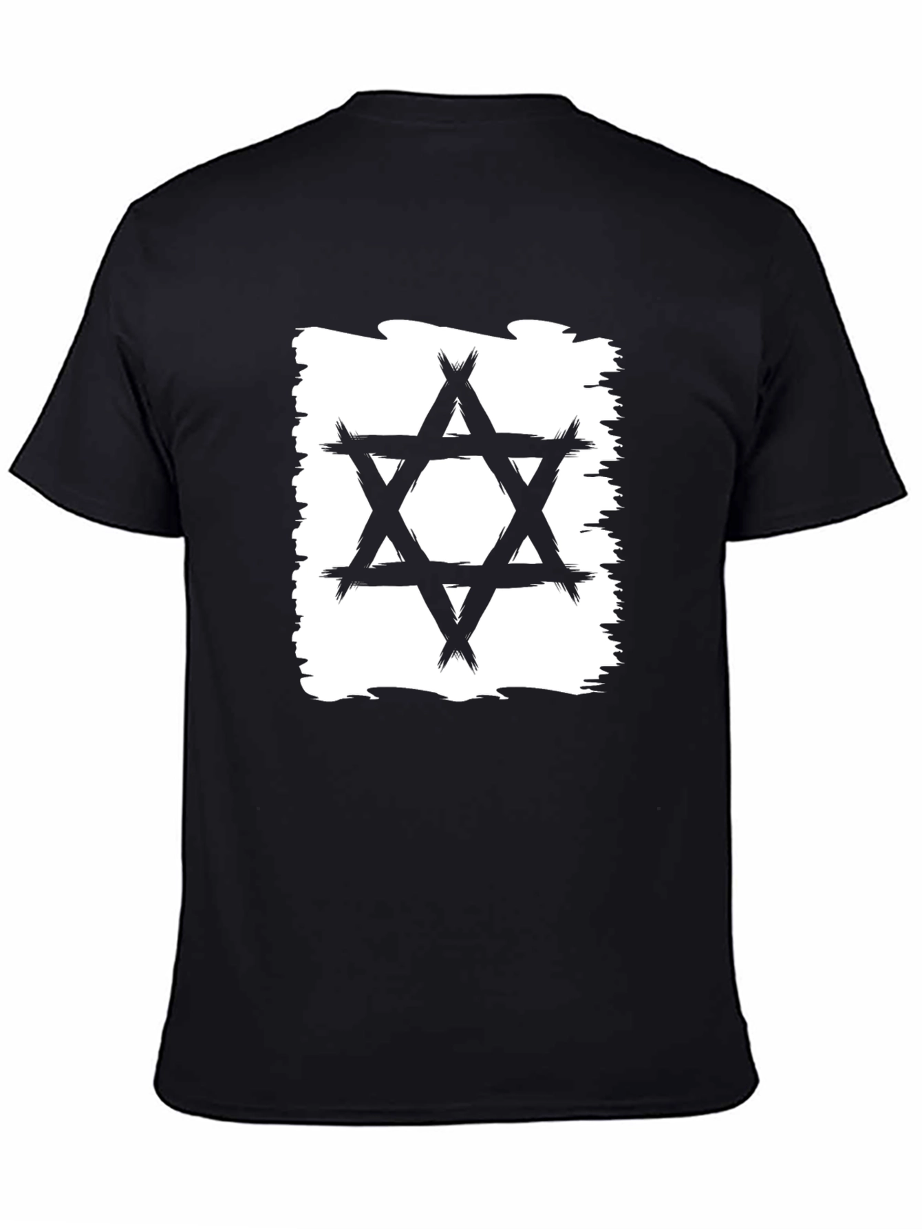 Star of David Brushstroke T-Shirt - Black Cotton