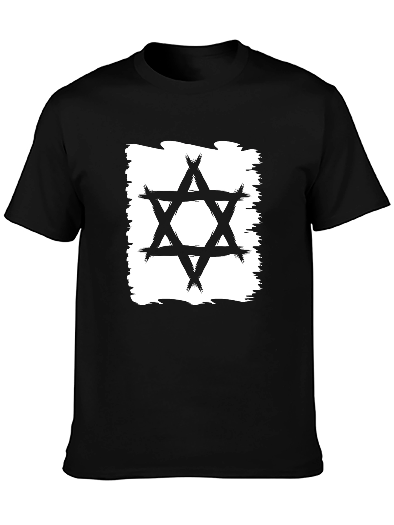 Star of David Brushstroke T-Shirt - Black Cotton