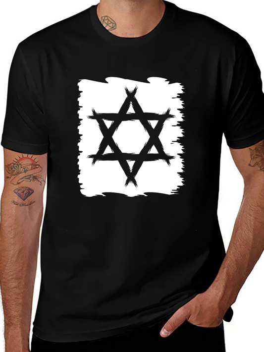 Star of David Brushstroke T-Shirt - Black Cotton