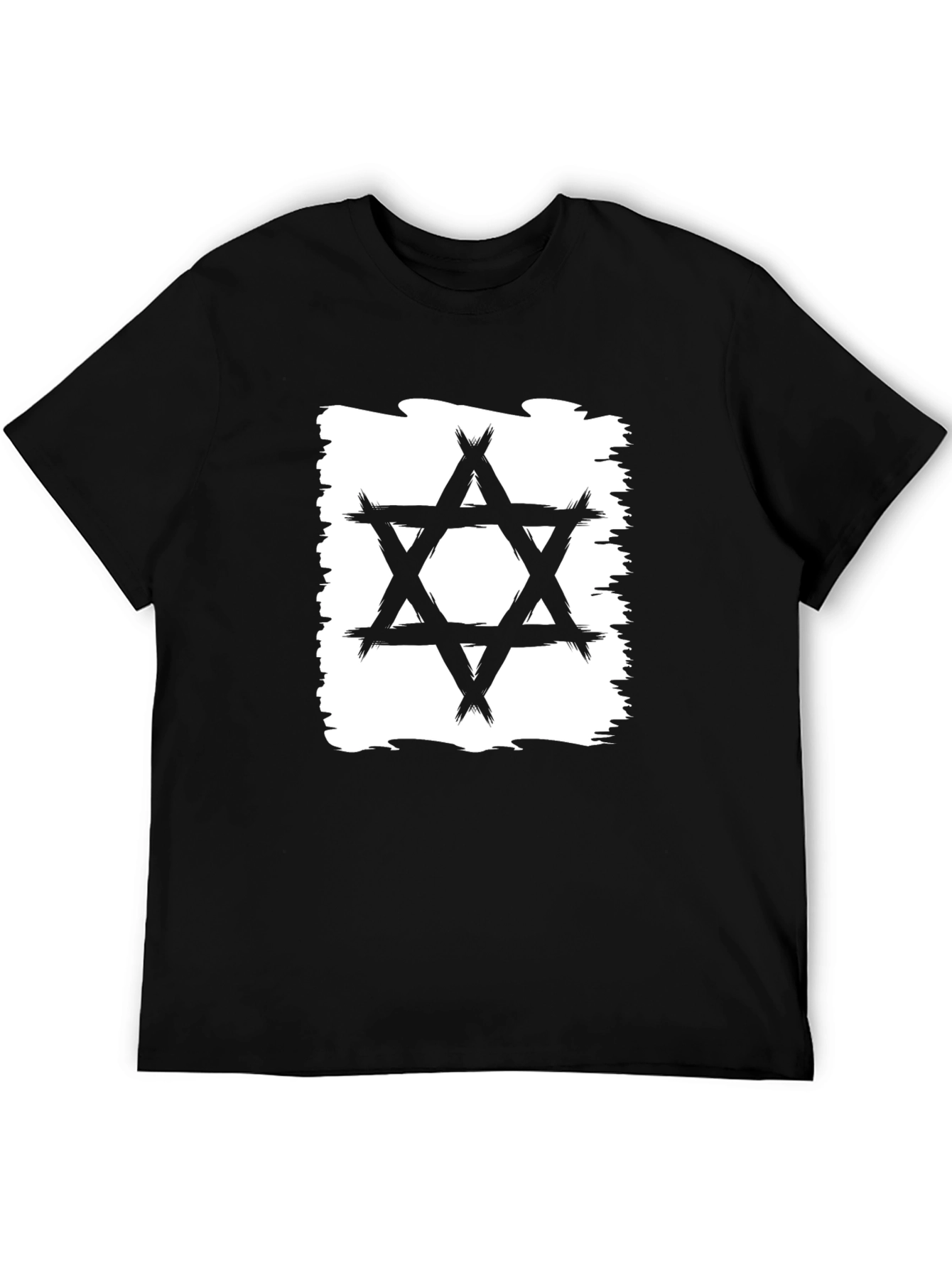 Star of David Brushstroke T-Shirt - Black Cotton
