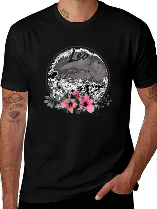 Leo Zodiac T-Shirt with Floral Design