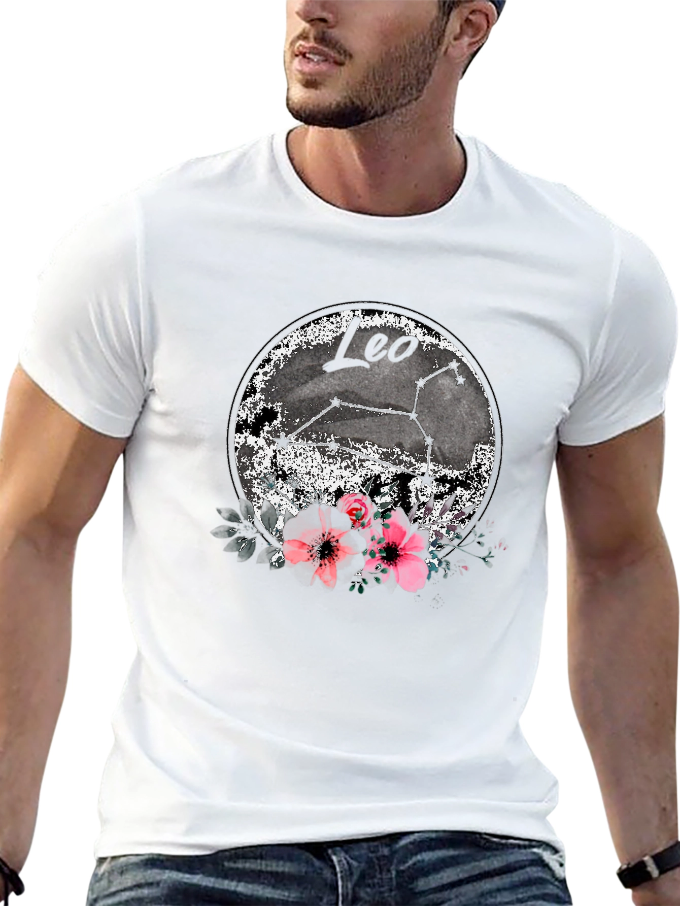 Leo Zodiac T-Shirt with Floral Design