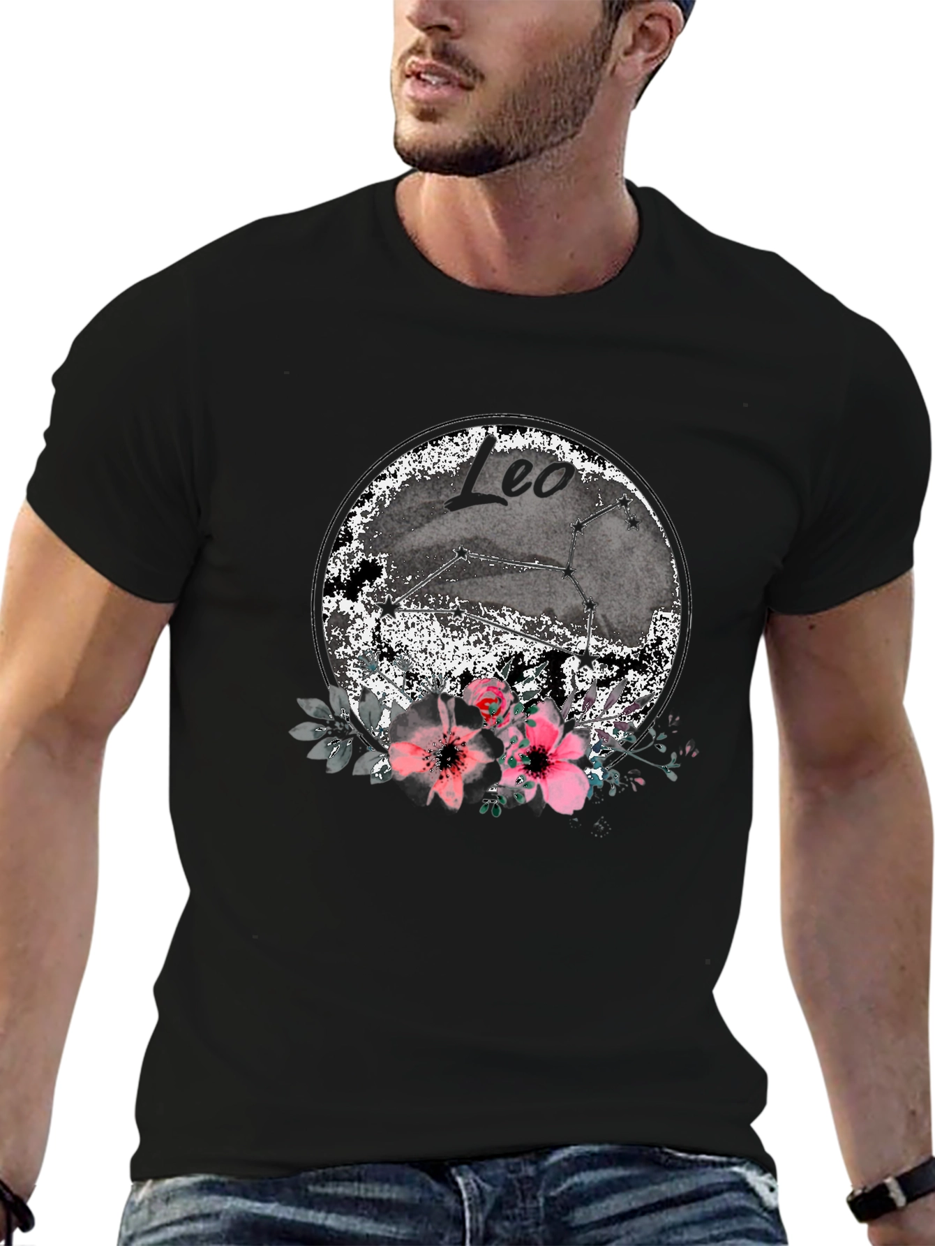 Leo Zodiac T-Shirt with Floral Design