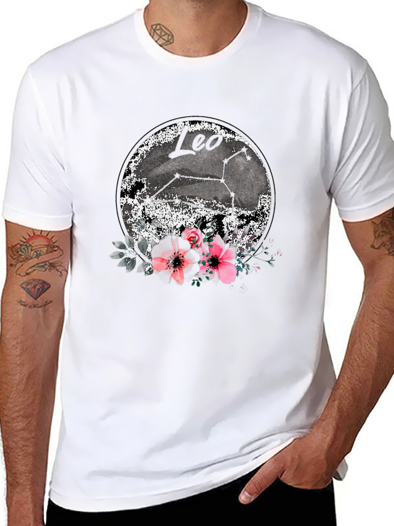 Leo Zodiac T-Shirt with Floral Design