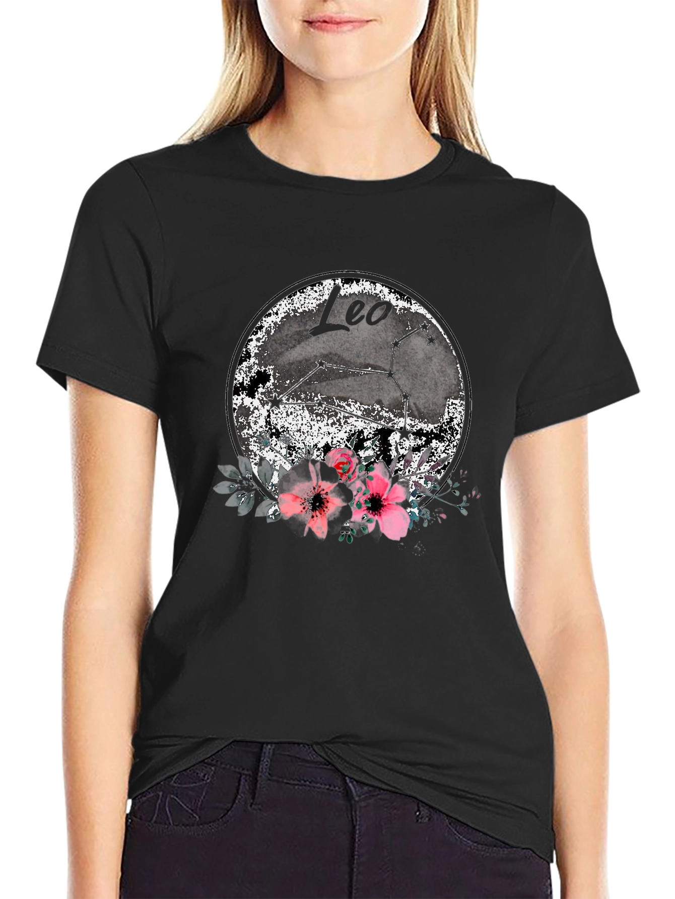 Leo Zodiac T-Shirt with Floral Design