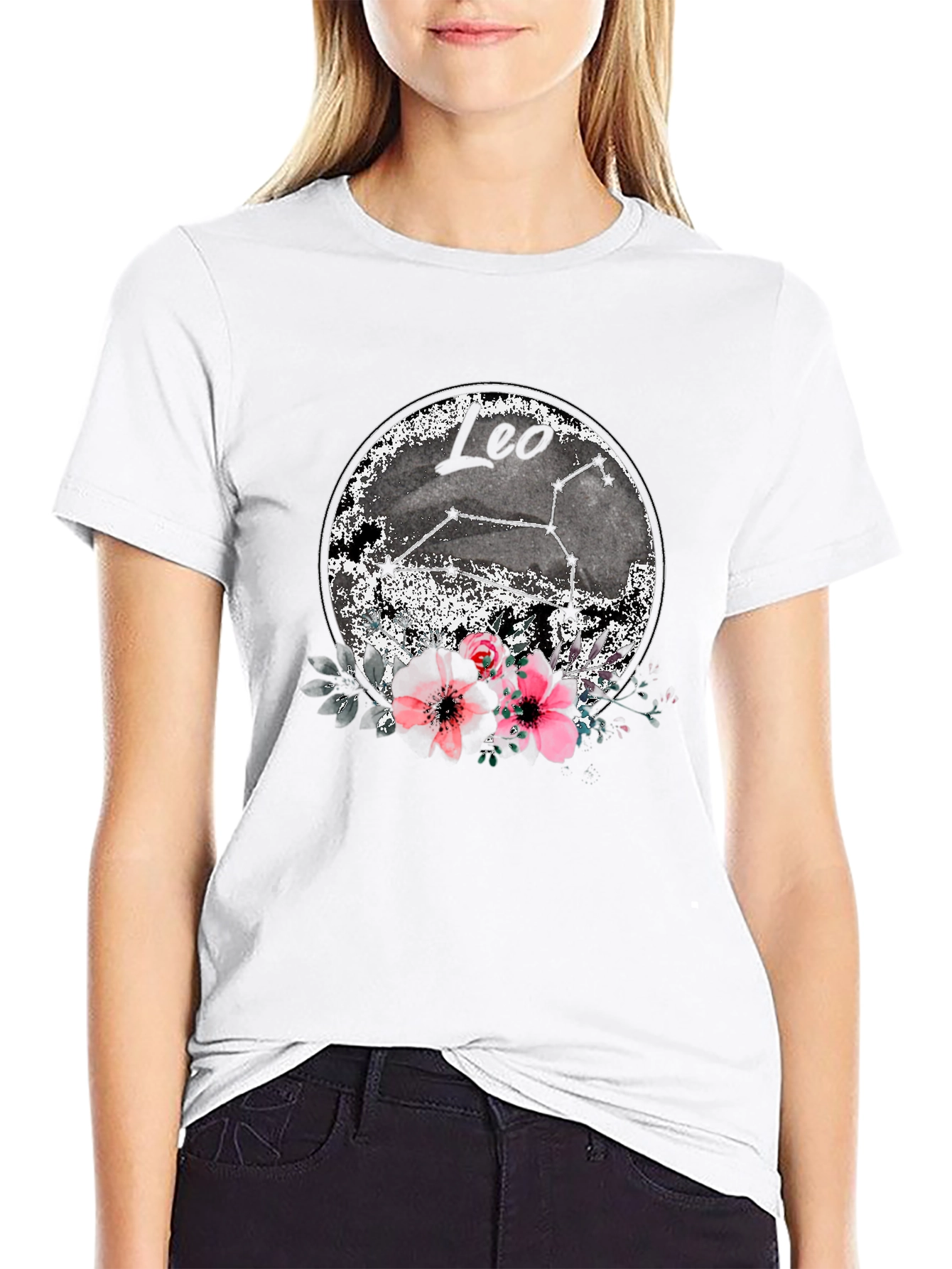 Leo Zodiac T-Shirt with Floral Design