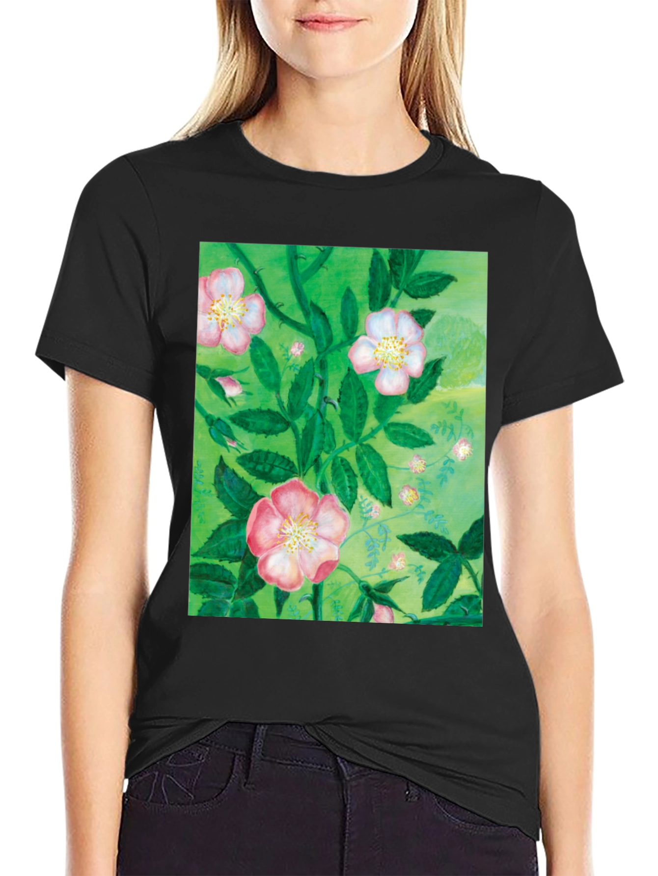 Floral Print T-Shirt - Artistic Botanical Design