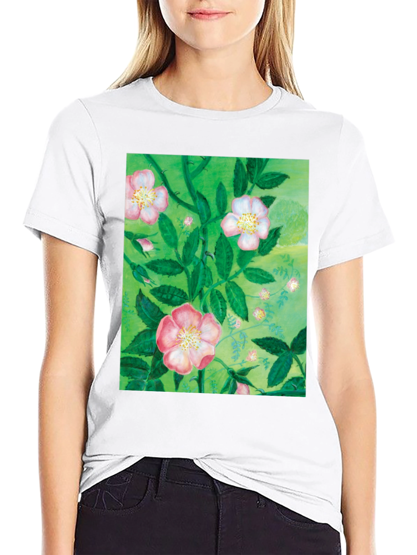 Floral Print T-Shirt - Artistic Botanical Design