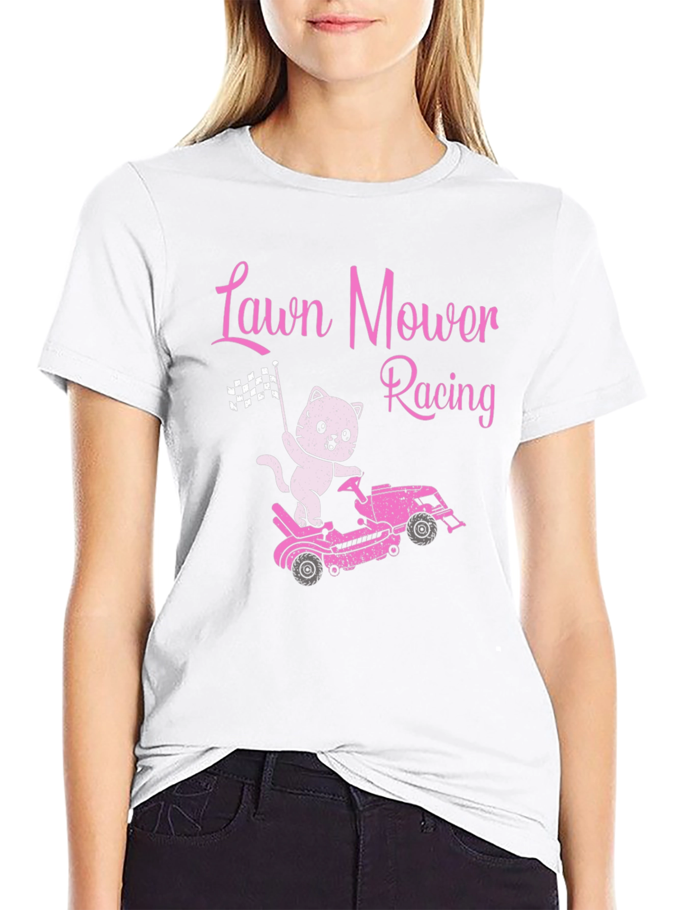 Lawn Mower Racing Cat T-Shirt - Fun Graphic Tee
