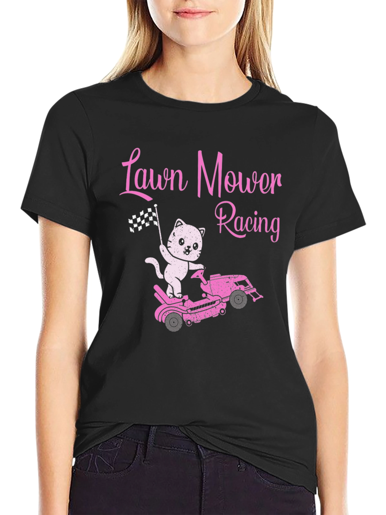 Lawn Mower Racing Cat T-Shirt - Fun Graphic Tee