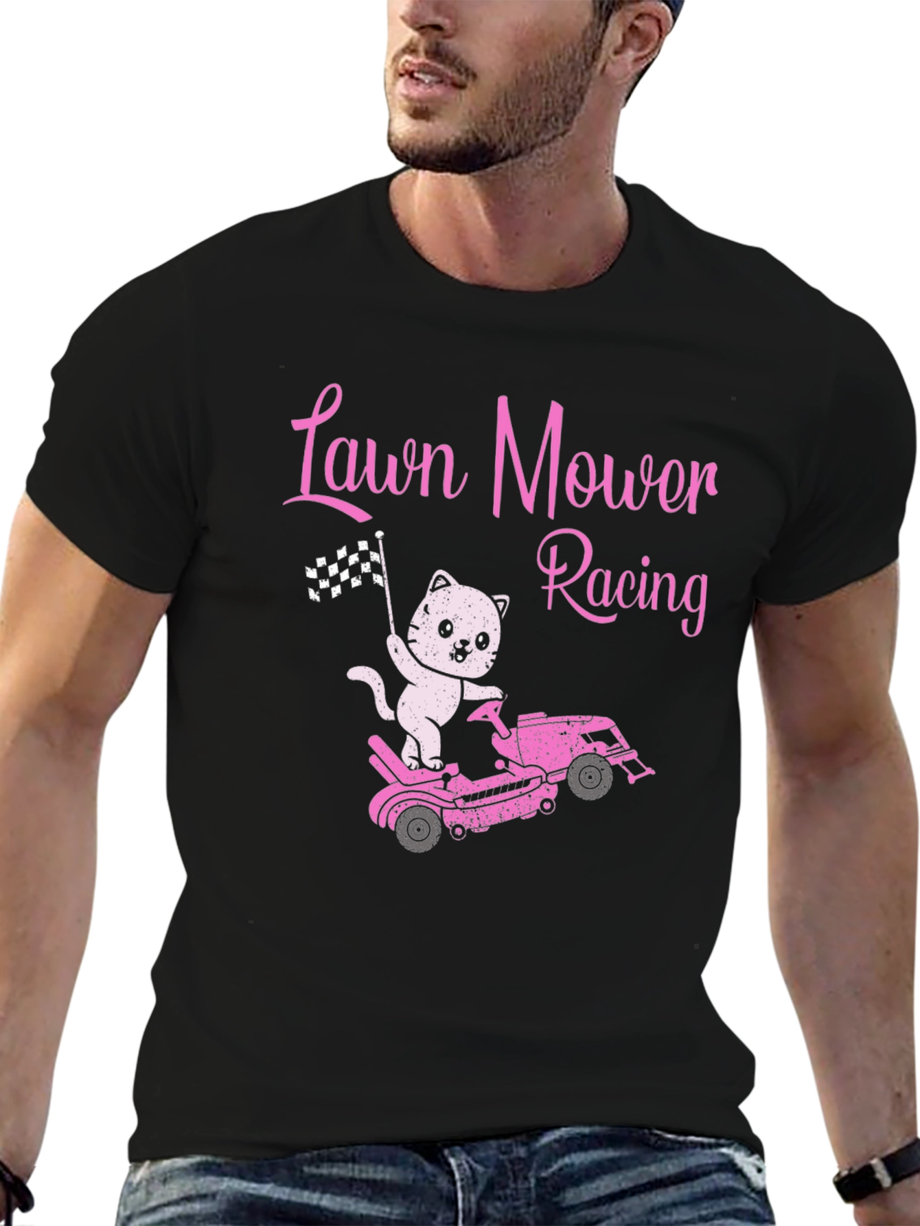 Lawn Mower Racing Cat T-Shirt - Fun Graphic Tee