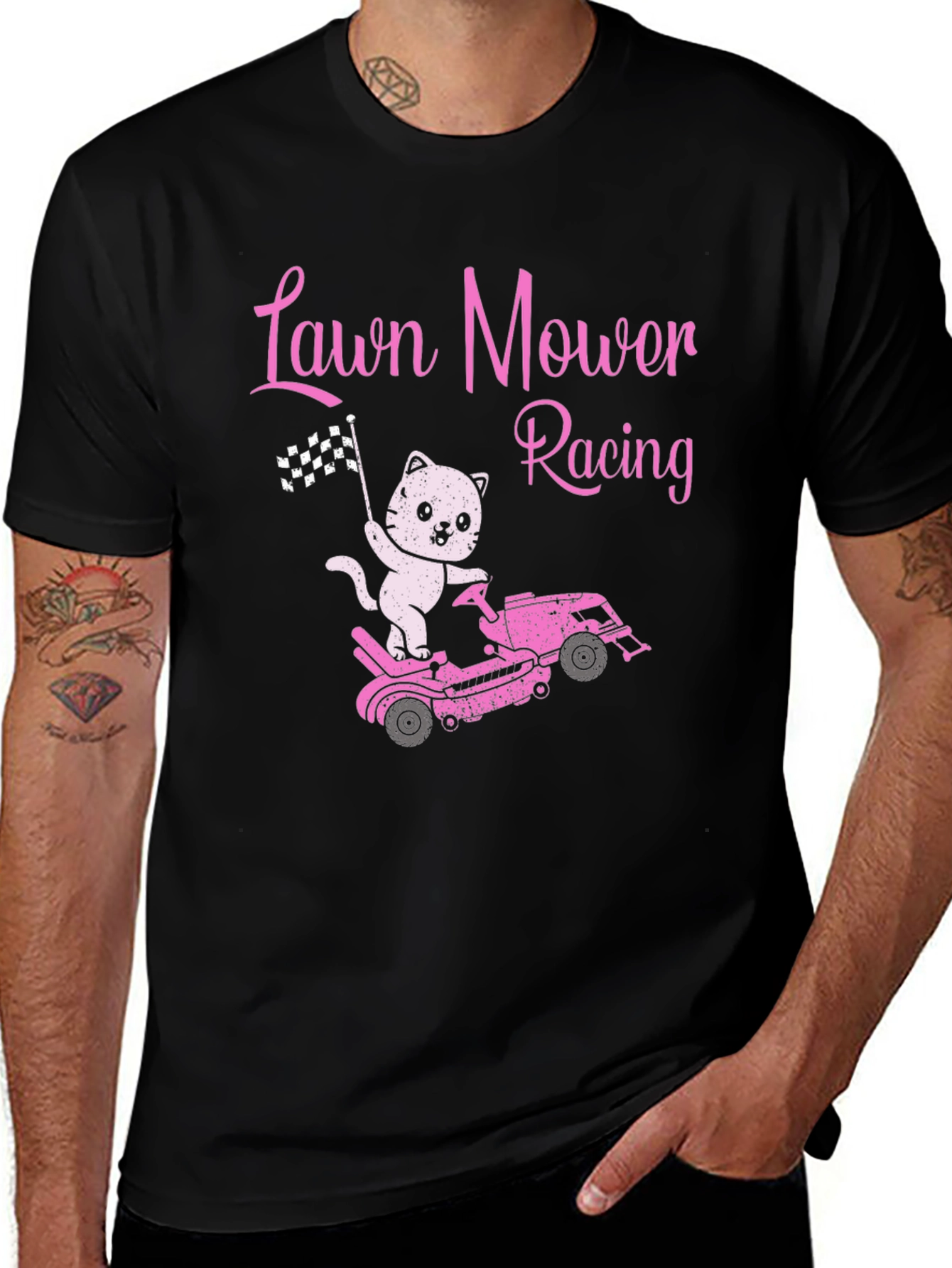 Lawn Mower Racing Cat T-Shirt - Fun Graphic Tee