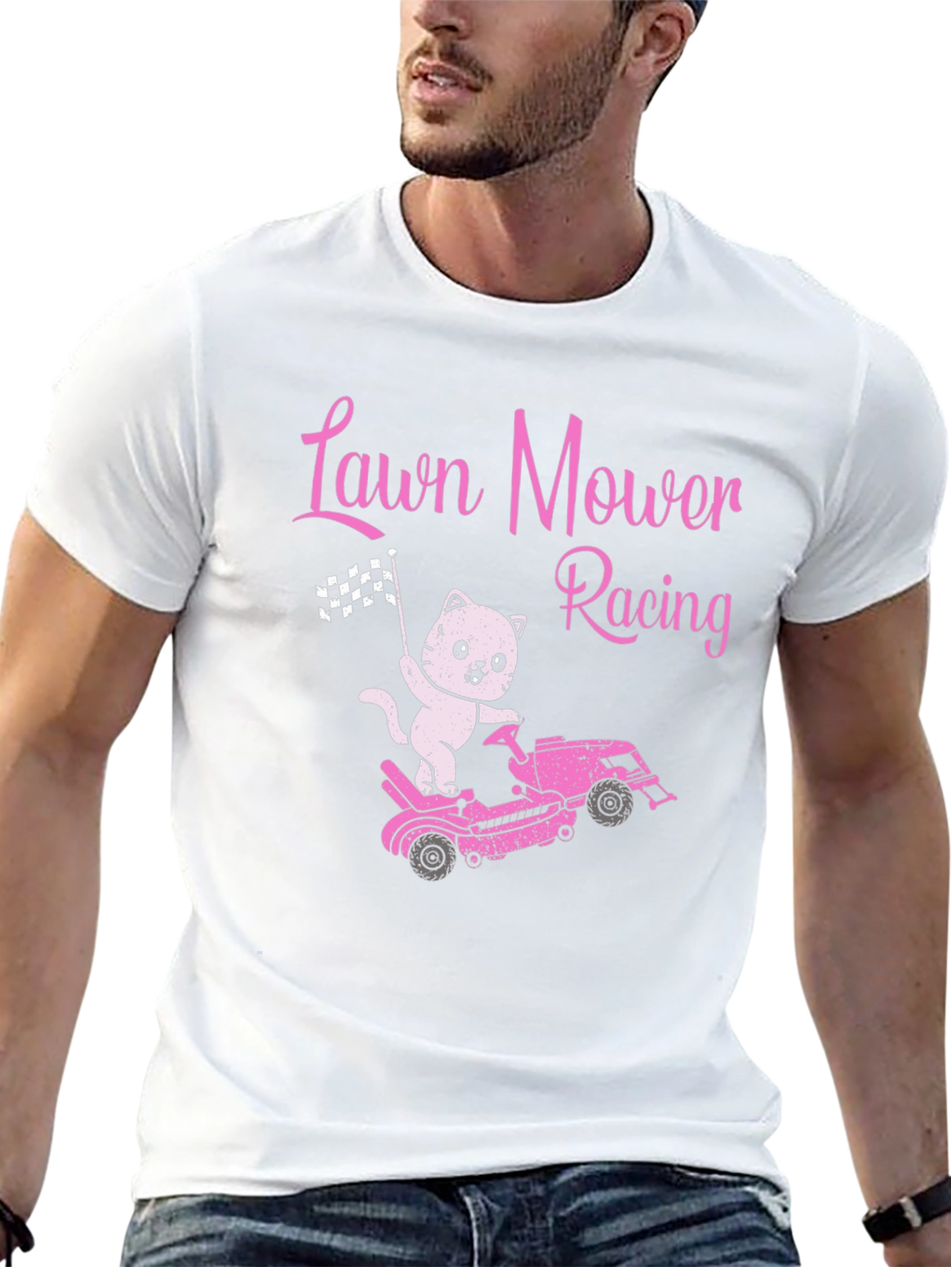 Lawn Mower Racing Cat T-Shirt - Fun Graphic Tee