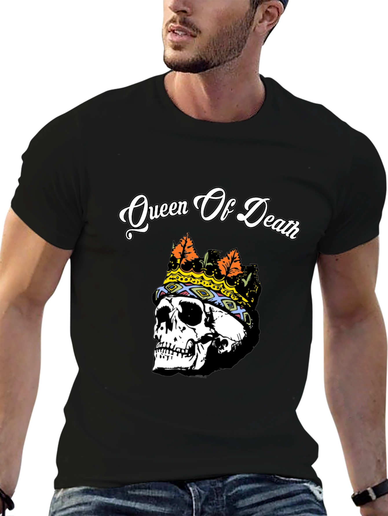 Queen of Death Skull Graphic Tee - Black
