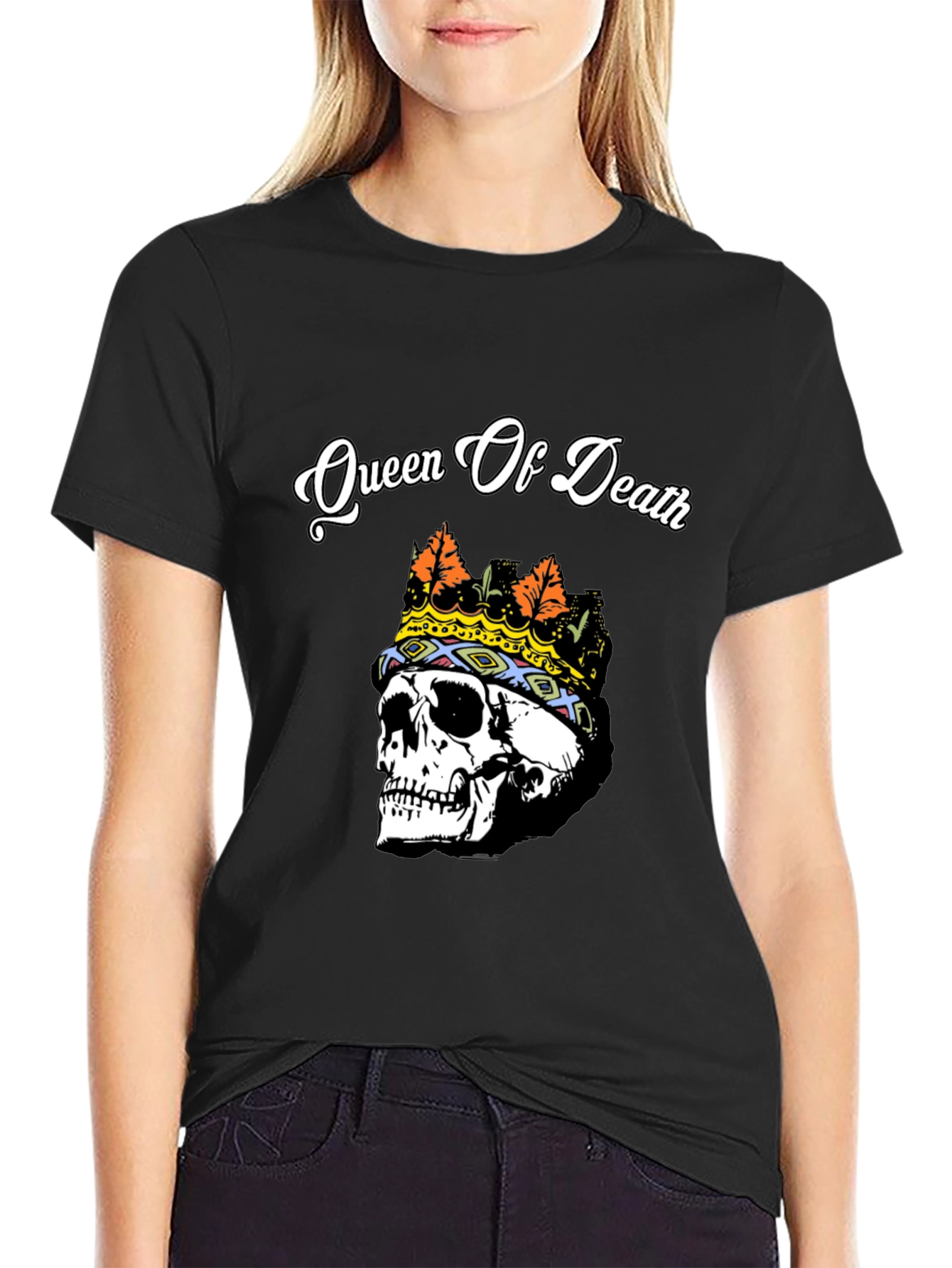 Queen of Death Skull Graphic Tee - Black
