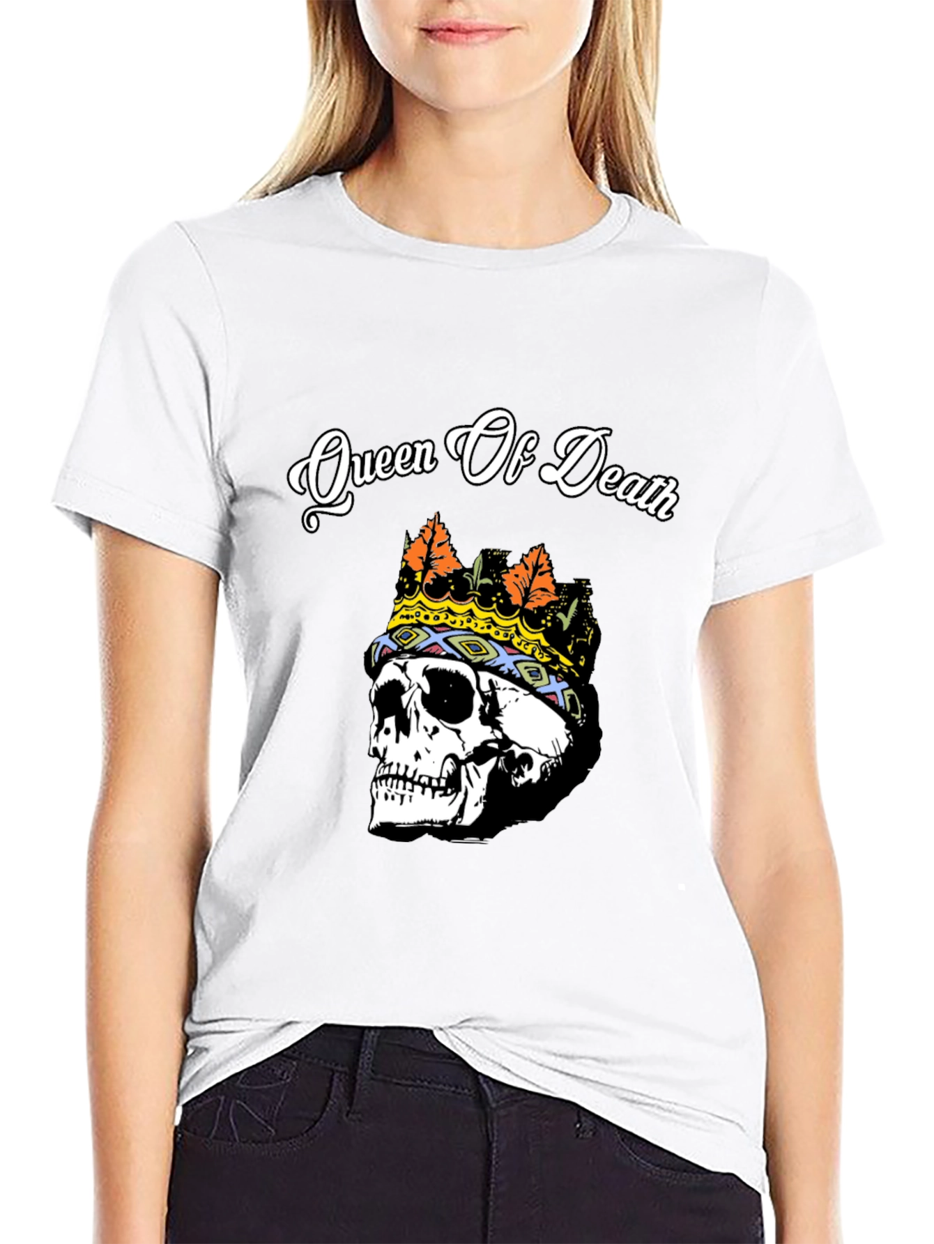 Queen of Death Skull Graphic Tee - Black