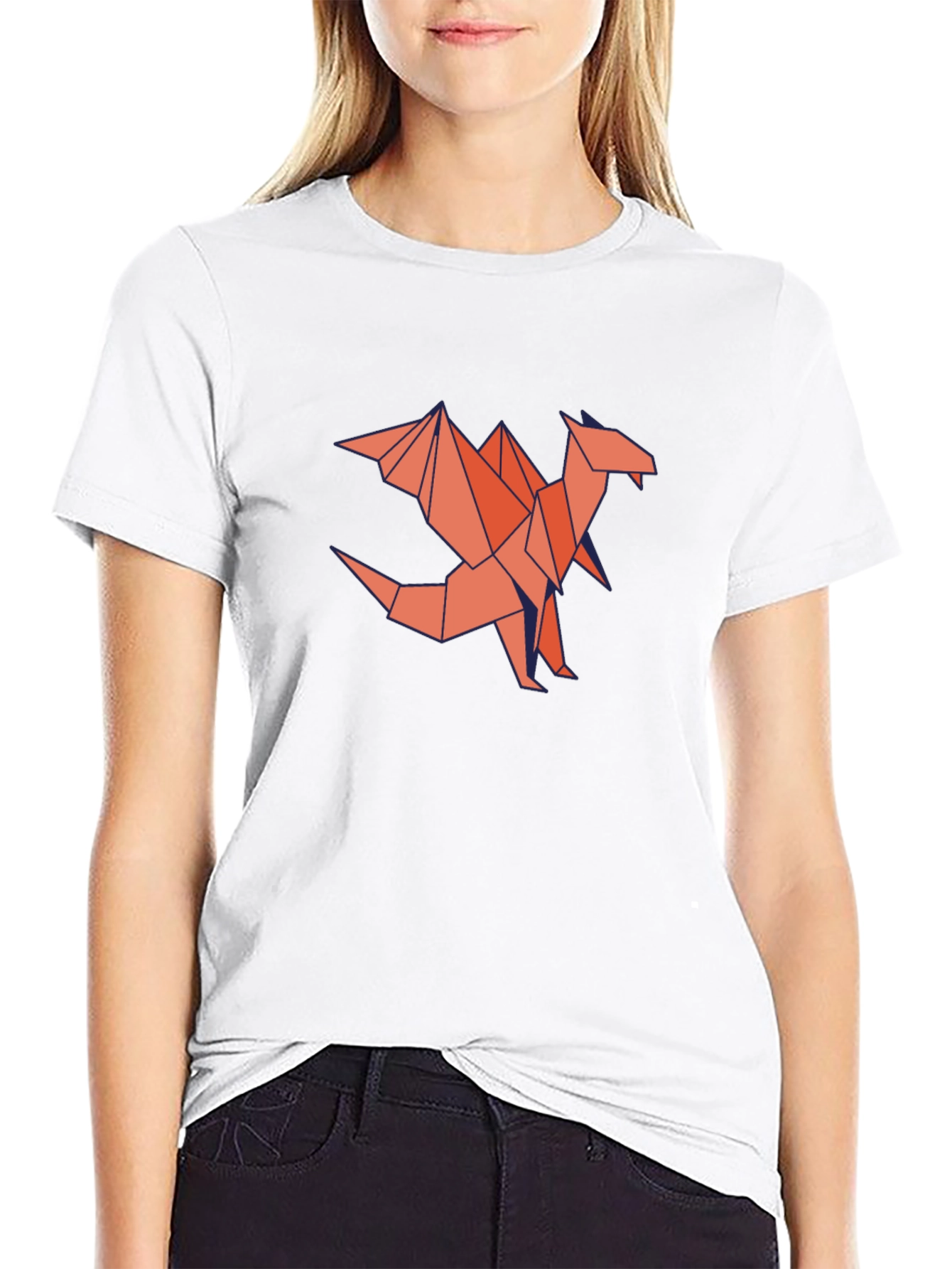 Geometric Dragon Graphic T-Shirt - Black