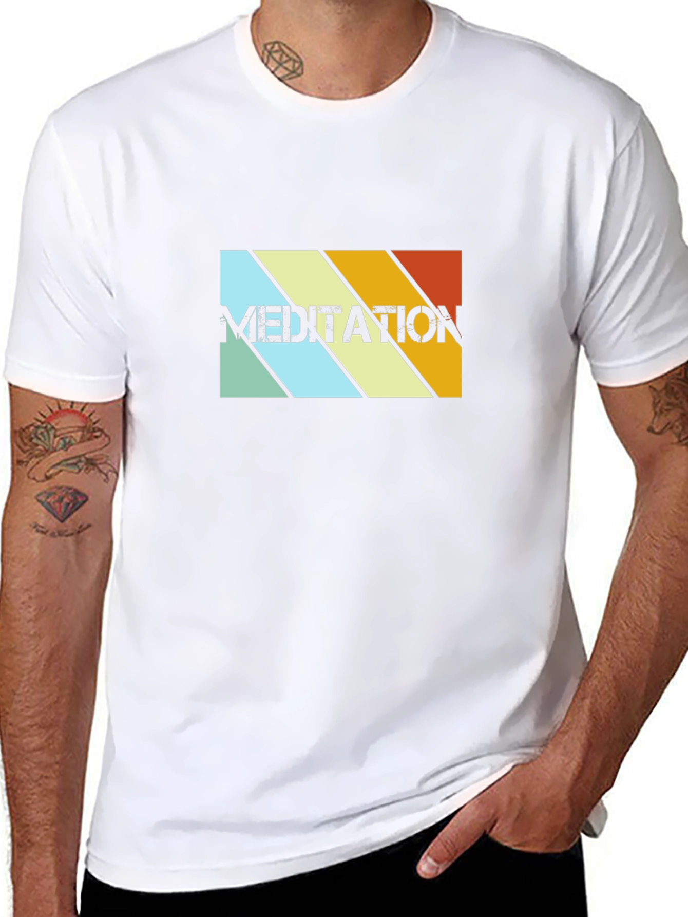 Meditation Retro Striped Graphic Tee - Black