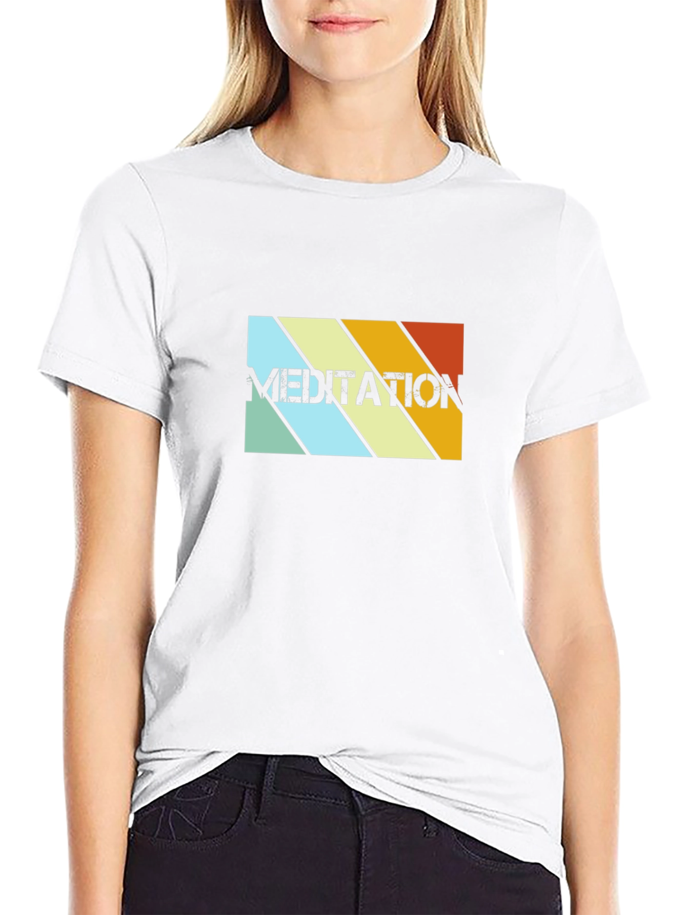Meditation Retro Striped Graphic Tee - Black
