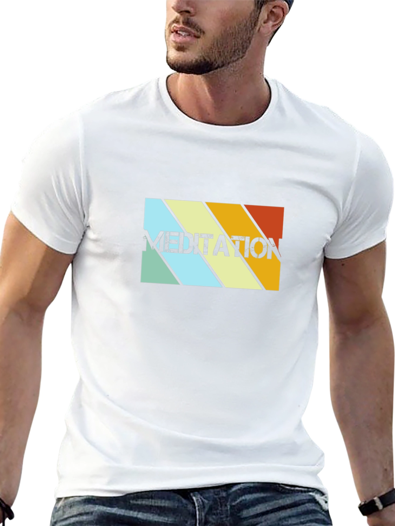 Meditation Retro Striped Graphic Tee - Black