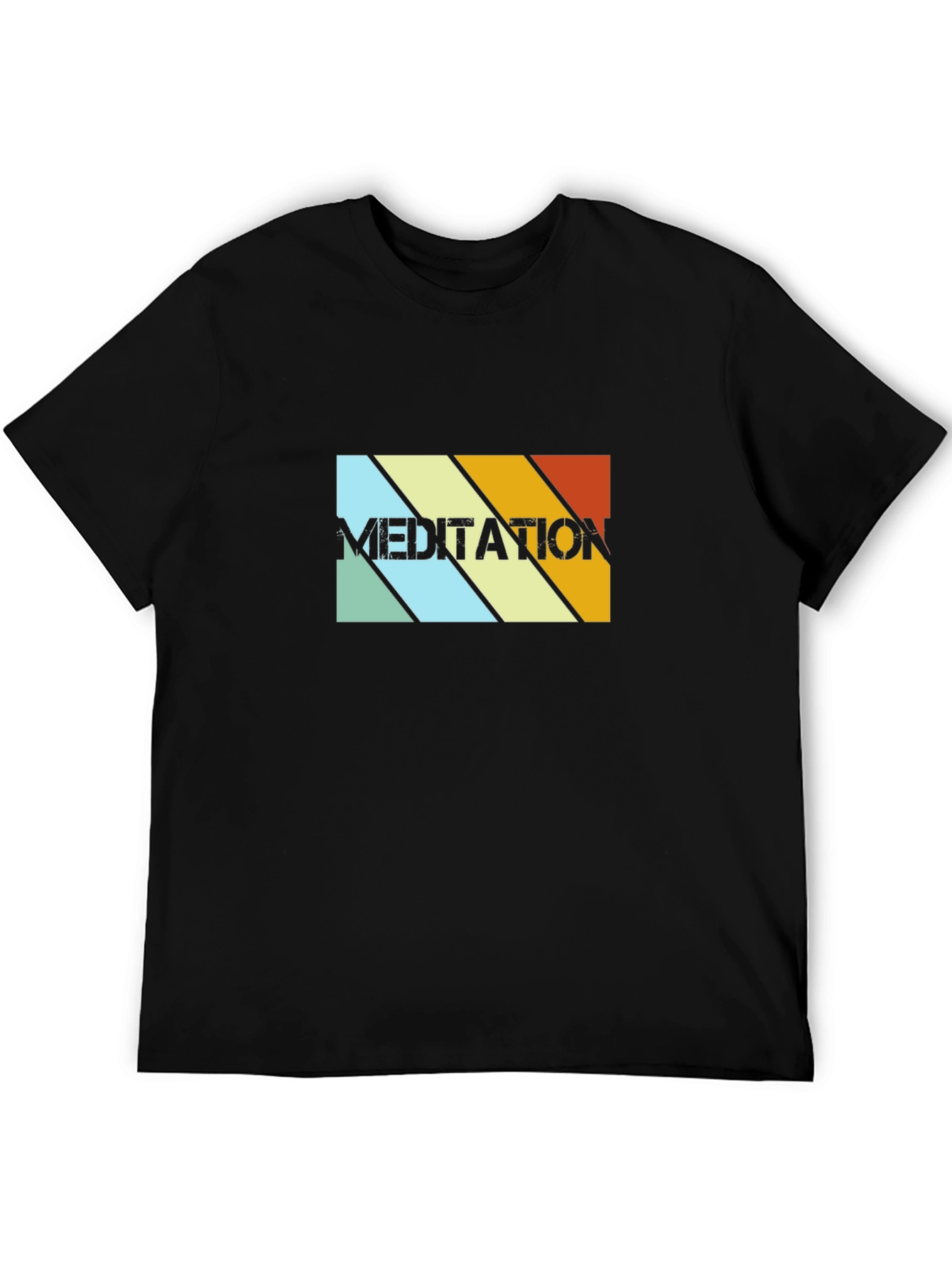 Meditation Retro Striped Graphic Tee - Black