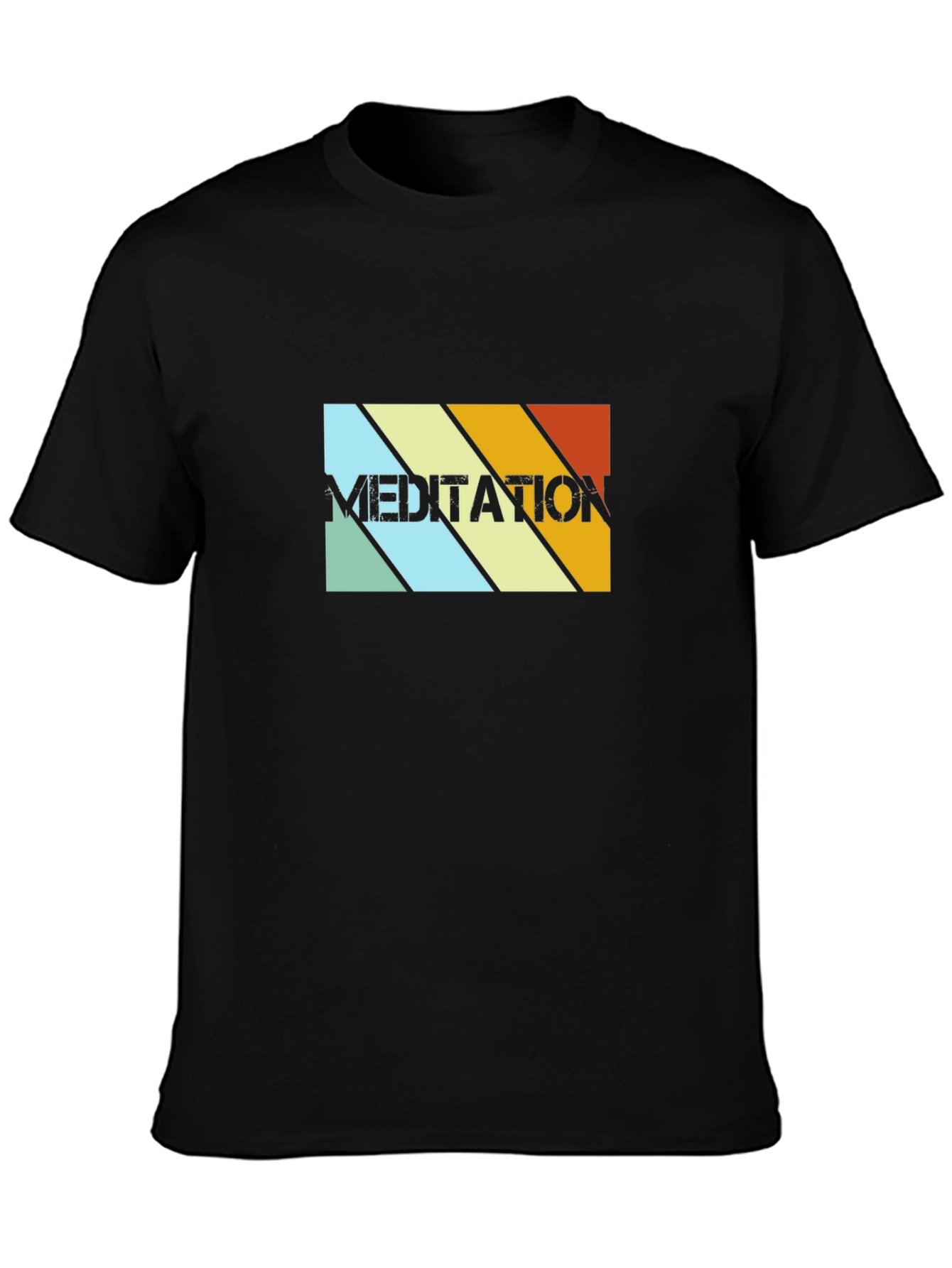 Meditation Retro Striped Graphic Tee - Black