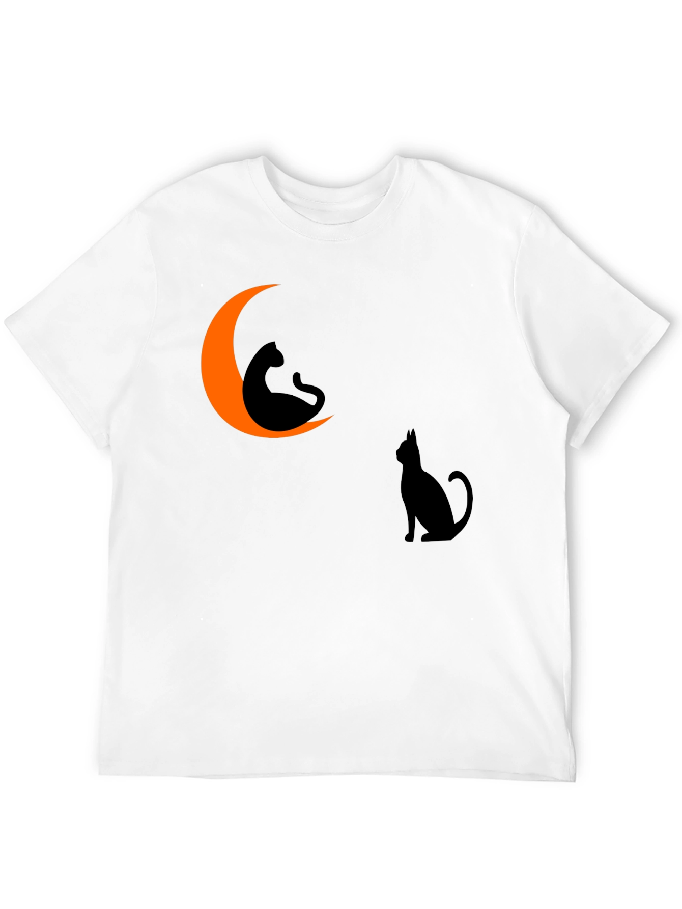 Halloween Cat Moon Graphic Tee - Black Cotton T-Shirt