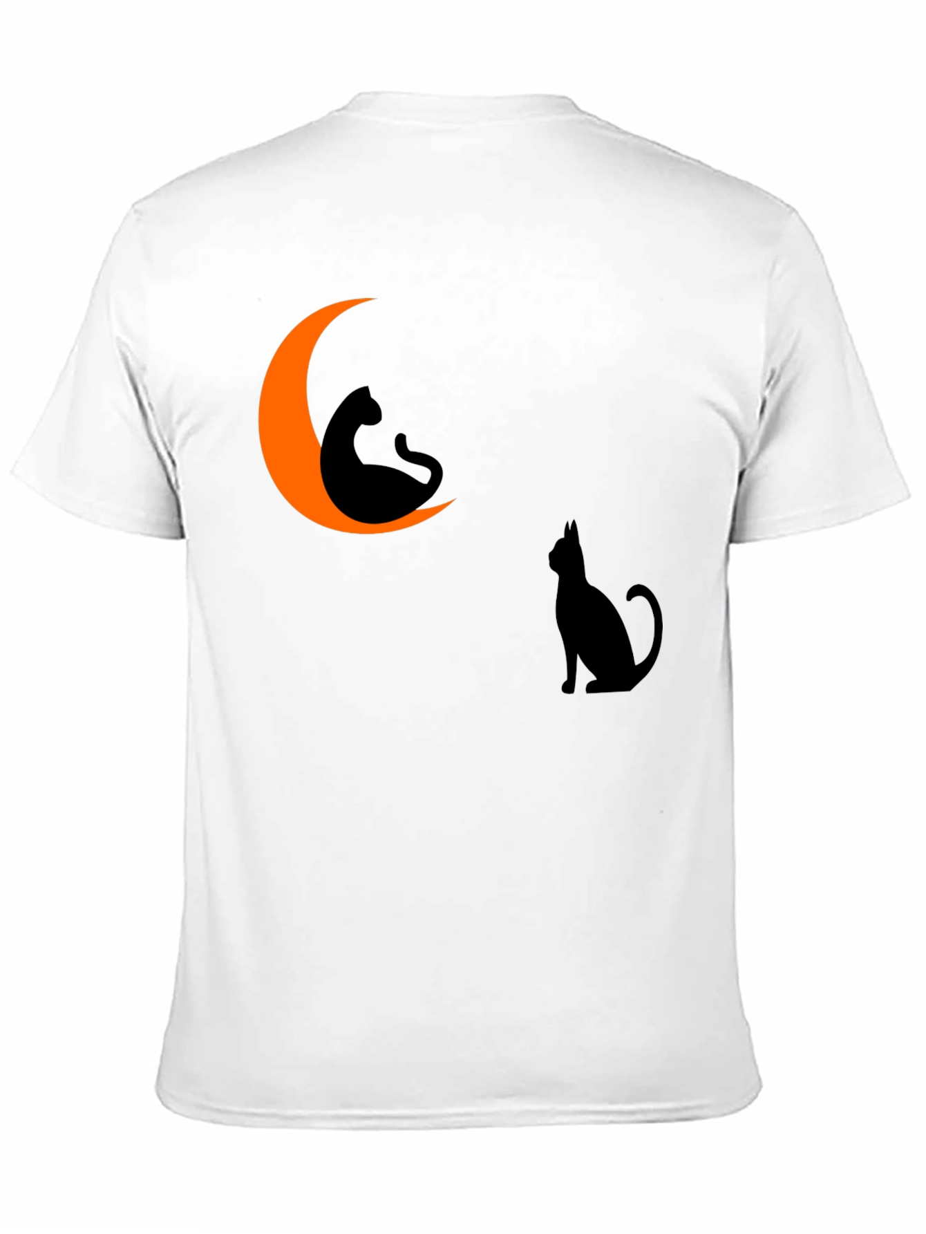 Halloween Cat Moon Graphic Tee - Black Cotton T-Shirt