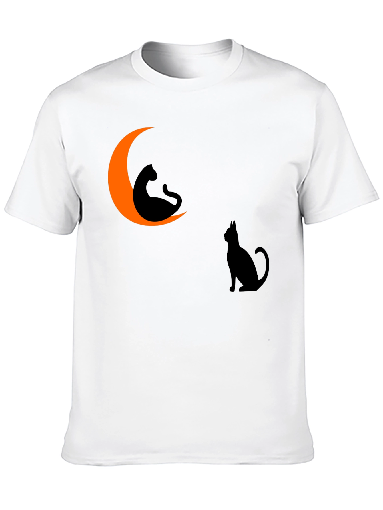 Halloween Cat Moon Graphic Tee - Black Cotton T-Shirt