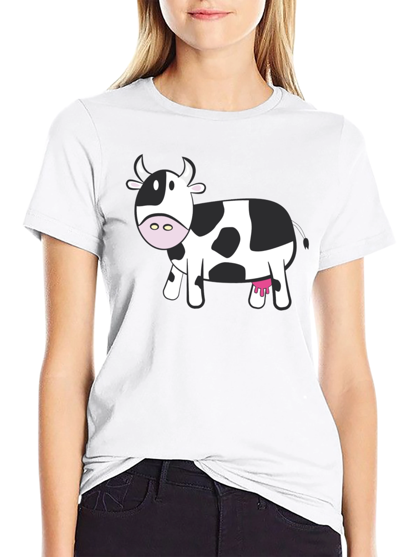 Cow Graphic Tee - Black Cotton Shirt