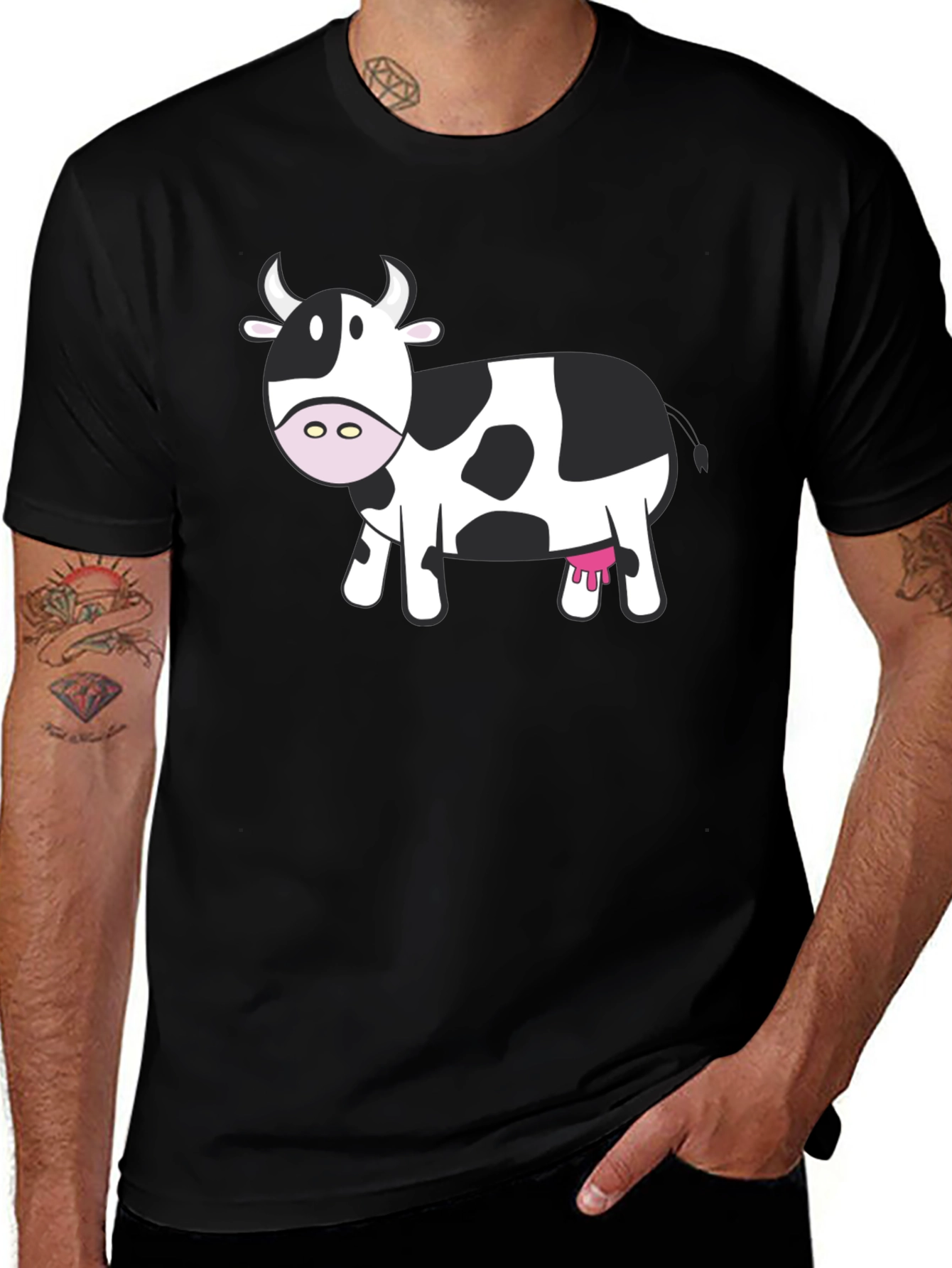 Cow Graphic Tee - Black Cotton Shirt