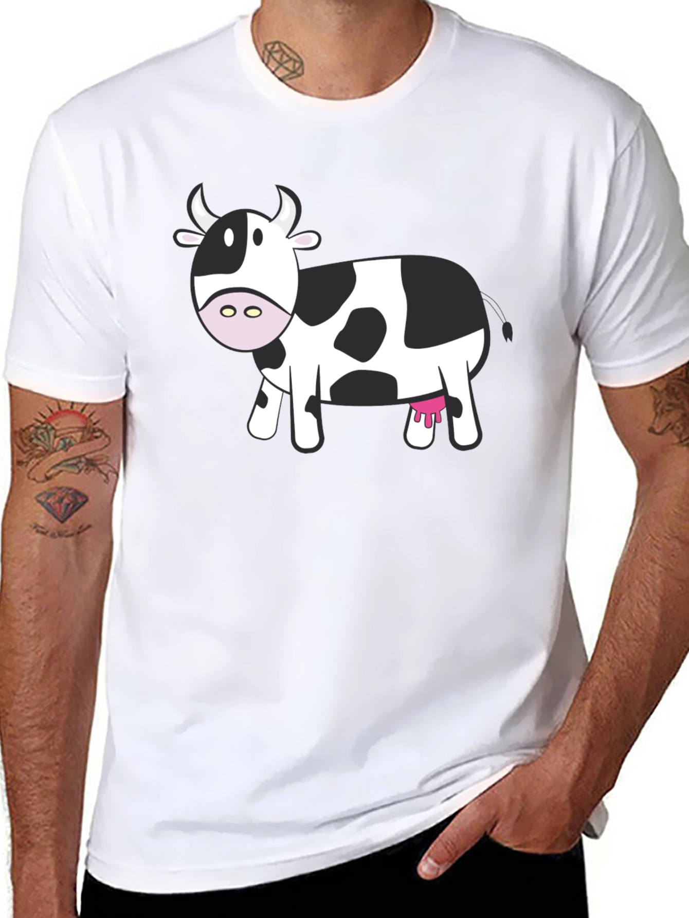 Cow Graphic Tee - Black Cotton Shirt