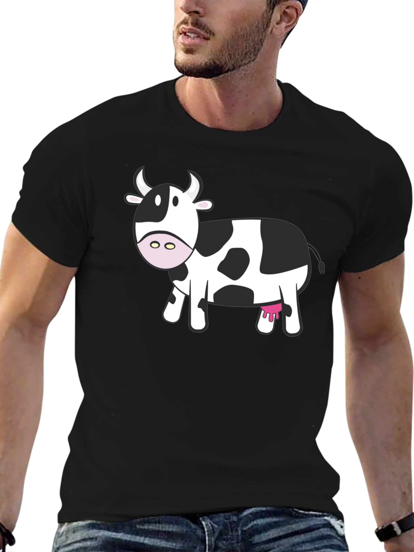 Cow Graphic Tee - Black Cotton Shirt